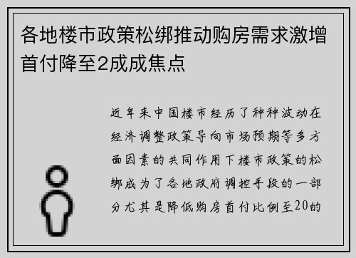 各地楼市政策松绑推动购房需求激增首付降至2成成焦点
